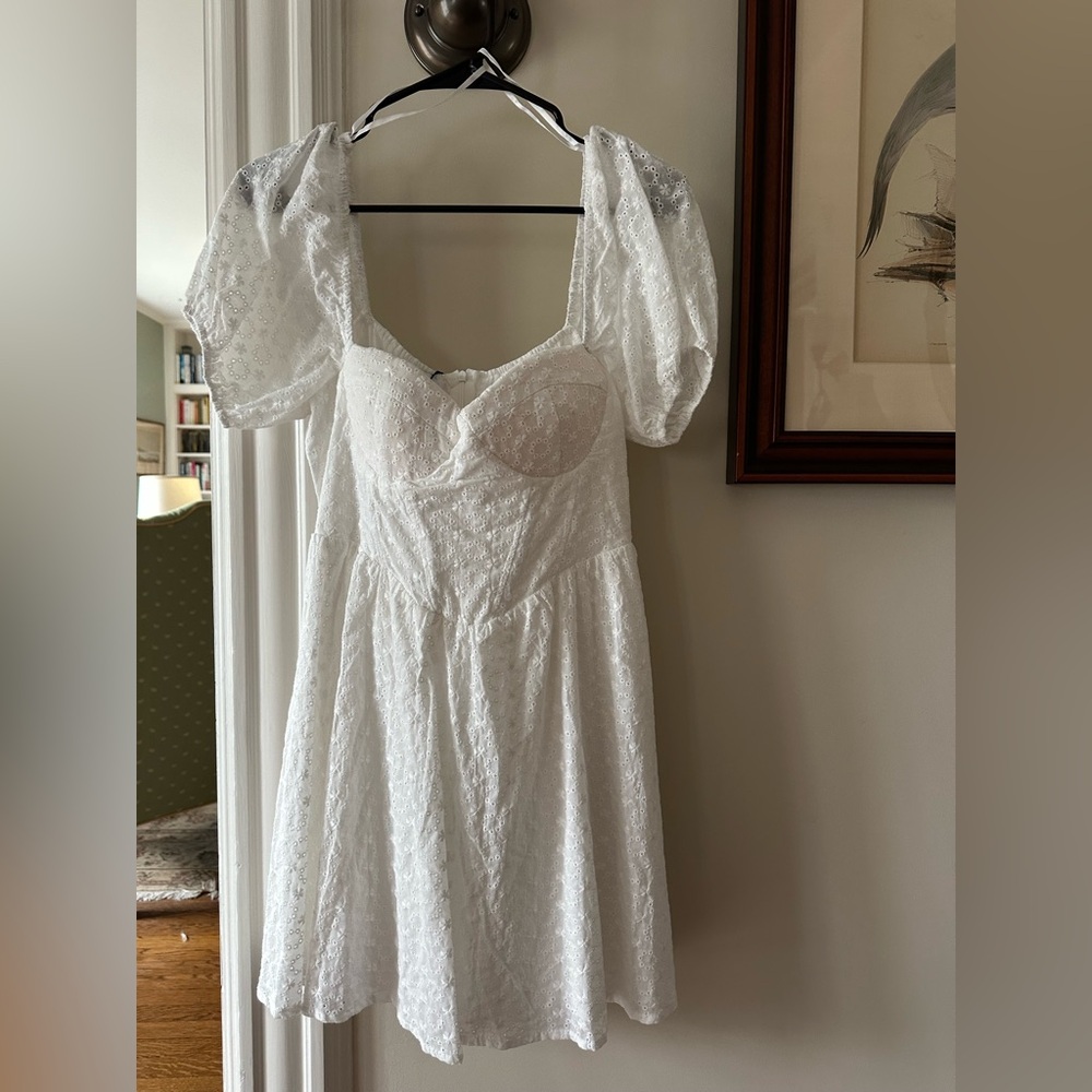Princess Polly DARSO DRESS Cream Eyelet Puff-Sleeve Dress -Graduation